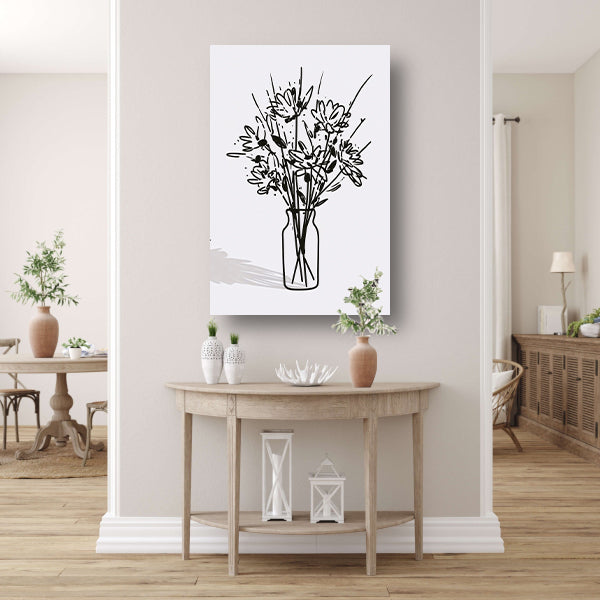 Eenvoudige bloemen in vaas lijntekening canvas