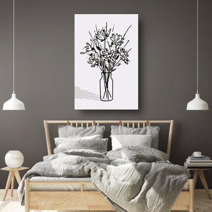 Eenvoudige bloemen in vaas lijntekening canvas