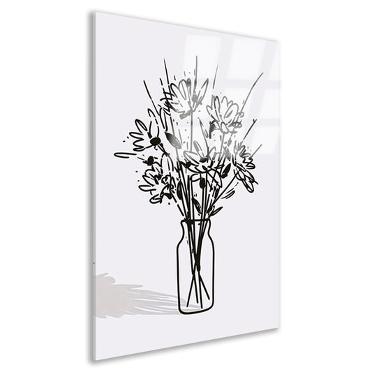 Eenvoudige bloemen in vaas lijntekening acrylglas
