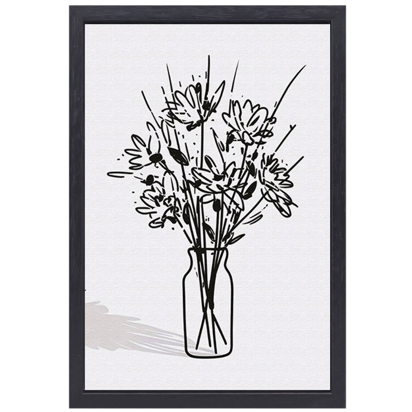 Eenvoudige bloemen in vaas lijntekening canvas met baklijst