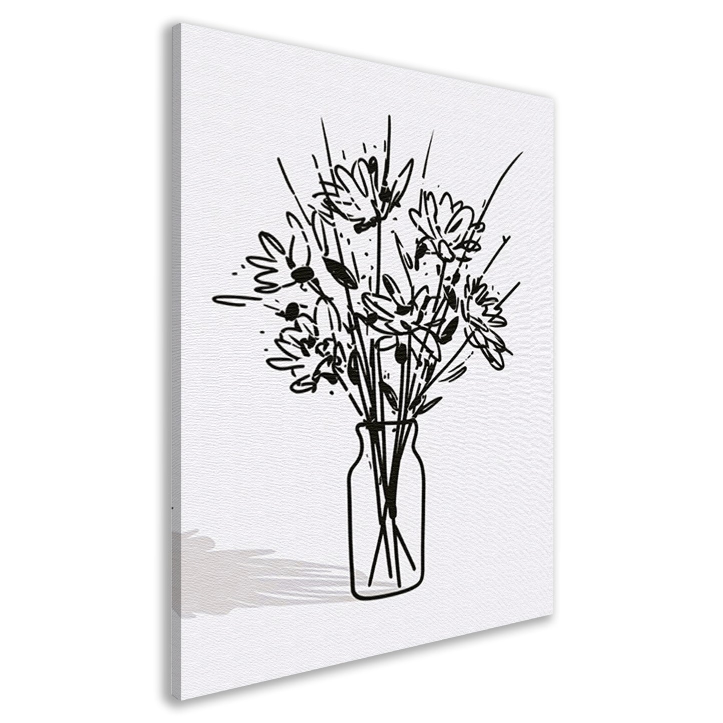 Eenvoudige bloemen in vaas lijntekening canvas