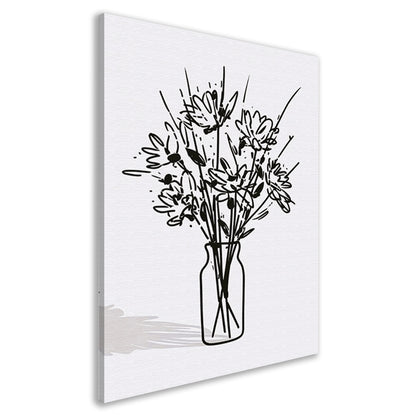 Eenvoudige bloemen in vaas lijntekening canvas
