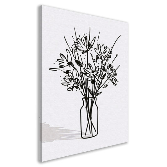 Eenvoudige bloemen in vaas lijntekening canvas