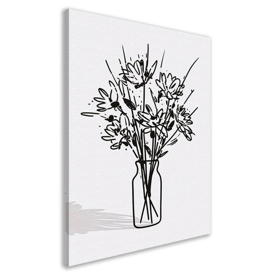 Eenvoudige bloemen in vaas lijntekening canvas