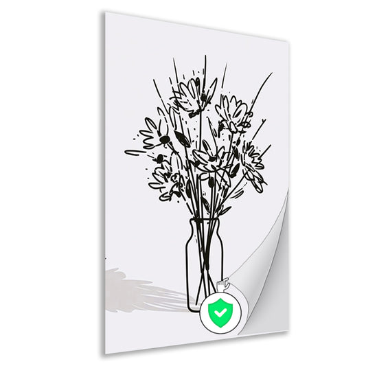 Eenvoudige bloemen in vaas lijntekening poster