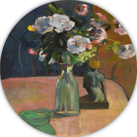 Rozen en beeldje - Paul Gauguin aluminium muurcirkel
