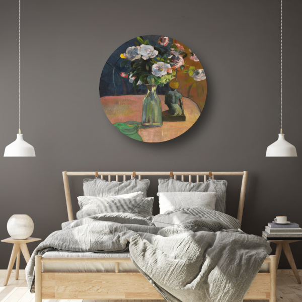 Rozen en beeldje - Paul Gauguin aluminium muurcirkel