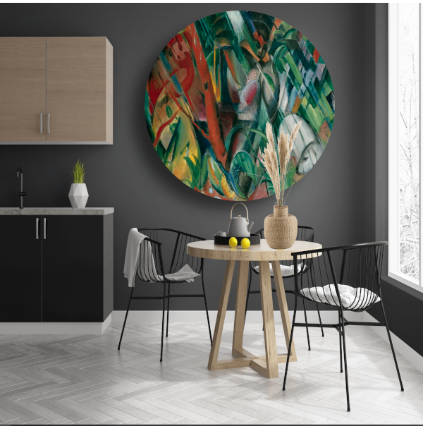 In de regen - Franz Marc aluminium muurcirkel