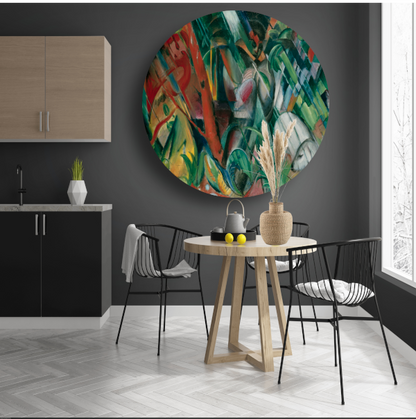 In de regen - Franz Marc aluminium muurcirkel