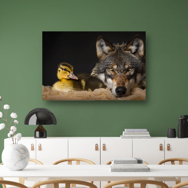 Wolf en eendling: onwaarschijnlijke ontmoeting acrylglas