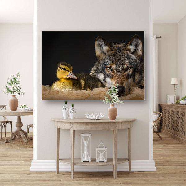 Wolf en eendling: onwaarschijnlijke ontmoeting acrylglas