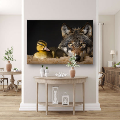 Wolf en eendling: onwaarschijnlijke ontmoeting acrylglas