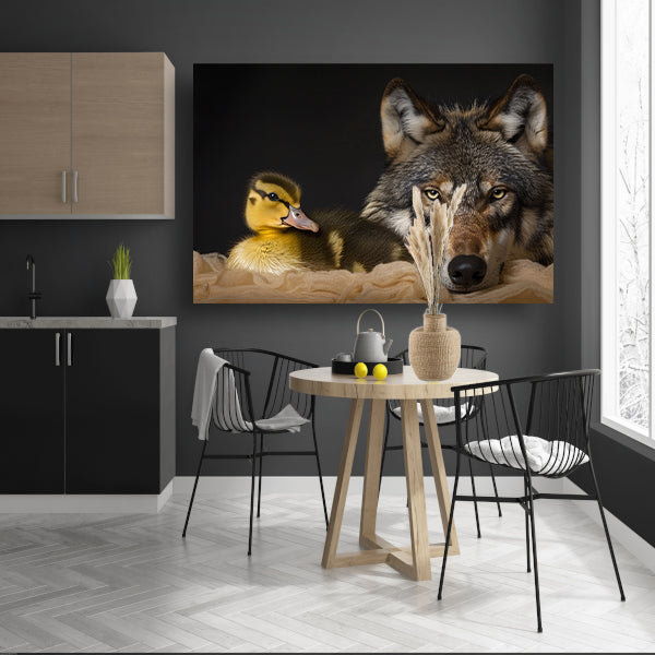 Wolf en eendling: onwaarschijnlijke ontmoeting acrylglas