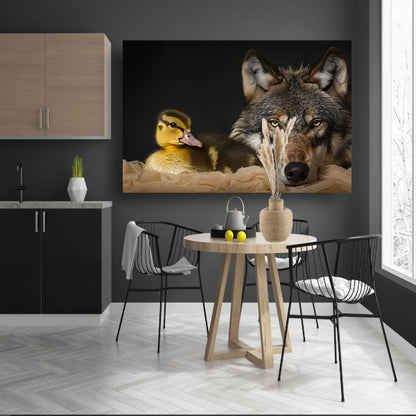 Wolf en eendling: onwaarschijnlijke ontmoeting acrylglas