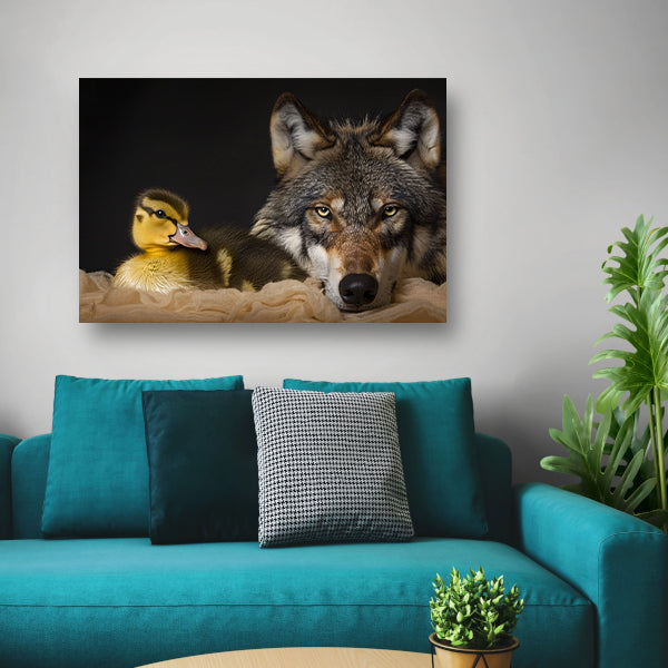 Wolf en eendling: onwaarschijnlijke ontmoeting acrylglas