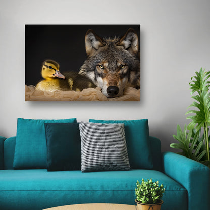 Wolf en eendling: onwaarschijnlijke ontmoeting acrylglas
