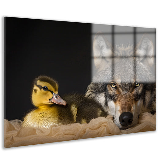 Wolf en eendling: onwaarschijnlijke ontmoeting acrylglas