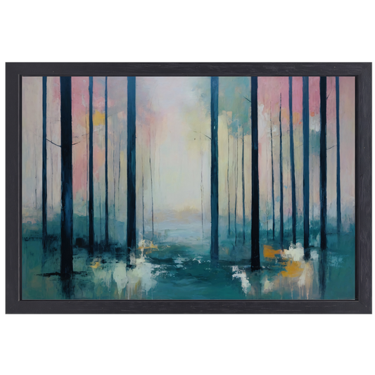 Schemerlicht Door Bomen in Bos canvas met baklijst