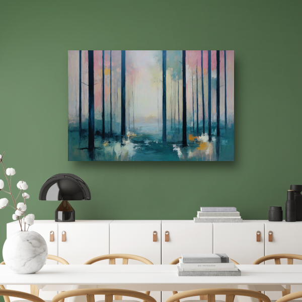 Schemerlicht Door Bomen in Bos poster