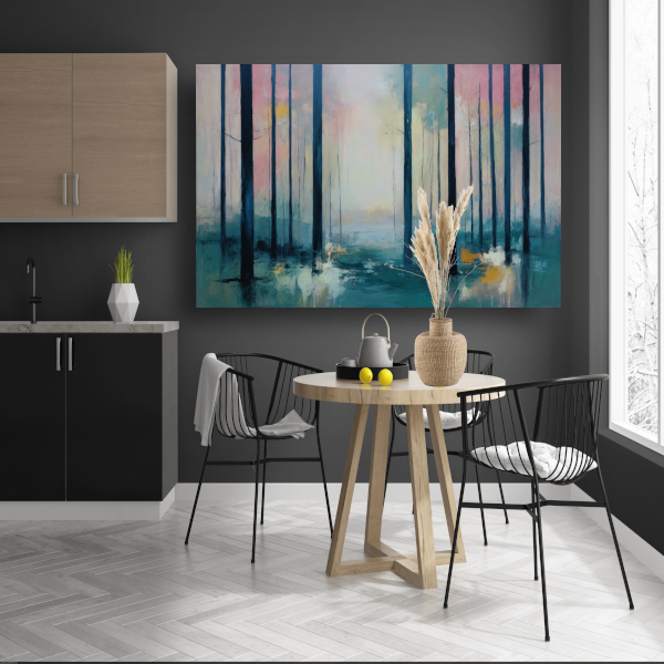 Schemerlicht Door Bomen in Bos poster