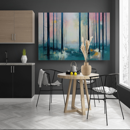 Schemerlicht Door Bomen in Bos poster