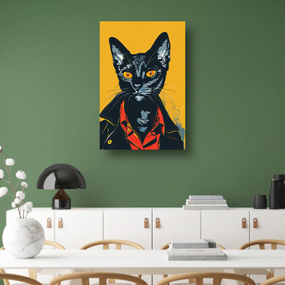 Zwarte Kat met Leren Jas Pop Art canvas