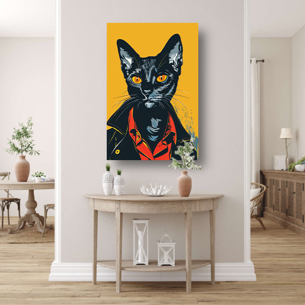 Zwarte Kat met Leren Jas Pop Art canvas