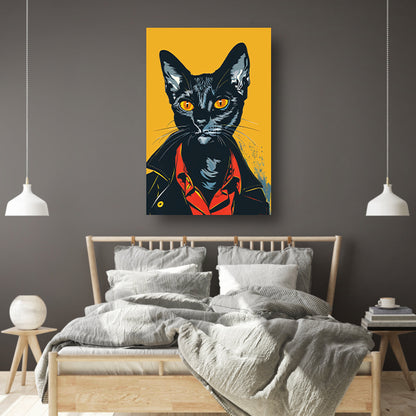 Zwarte Kat met Leren Jas Pop Art canvas