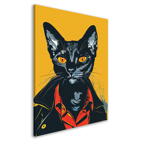 Zwarte Kat met Leren Jas Pop Art canvas