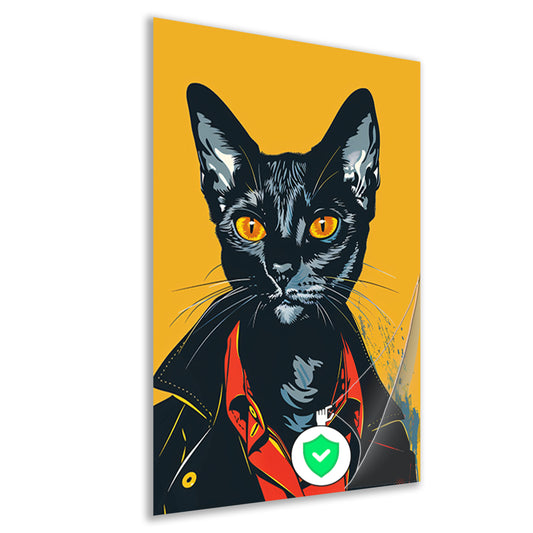 Zwarte Kat met Leren Jas Pop Art poster