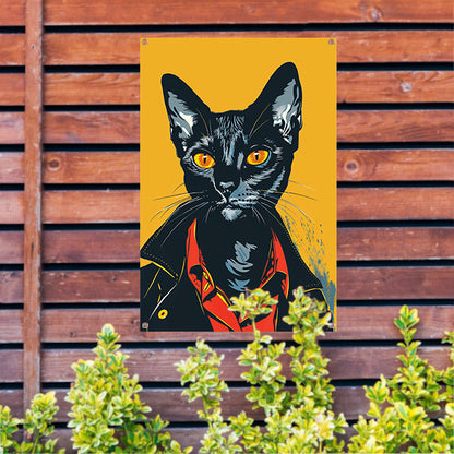 Zwarte Kat met Leren Jas Pop Art tuinposter