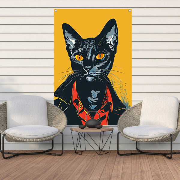 Zwarte Kat met Leren Jas Pop Art tuinposter