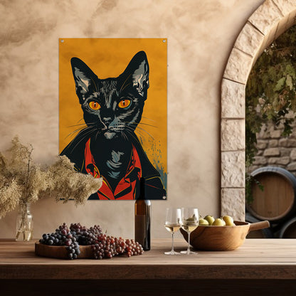 Zwarte Kat met Leren Jas Pop Art tuinposter