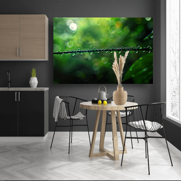 Dauw druppels op tak in groene natuur canvas