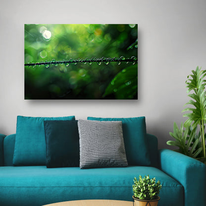 Dauw druppels op tak in groene natuur canvas