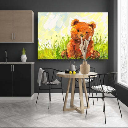 Schattige beer in zomers landschap  canvas