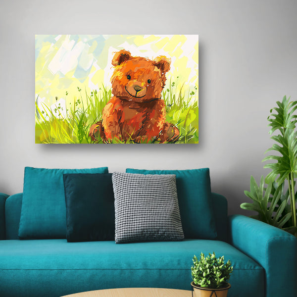 Schattige beer in zomers landschap  canvas