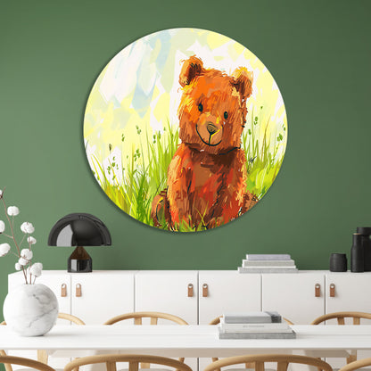 Schattige beer in zomers landschap   aluminium muurcirkel