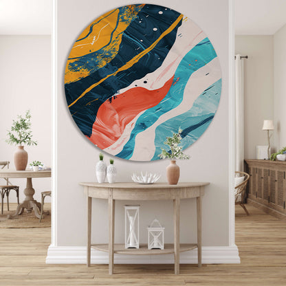 Abstract Kleurendans op Wit aluminium muurcirkel