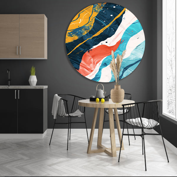 Abstract Kleurendans op Wit aluminium muurcirkel