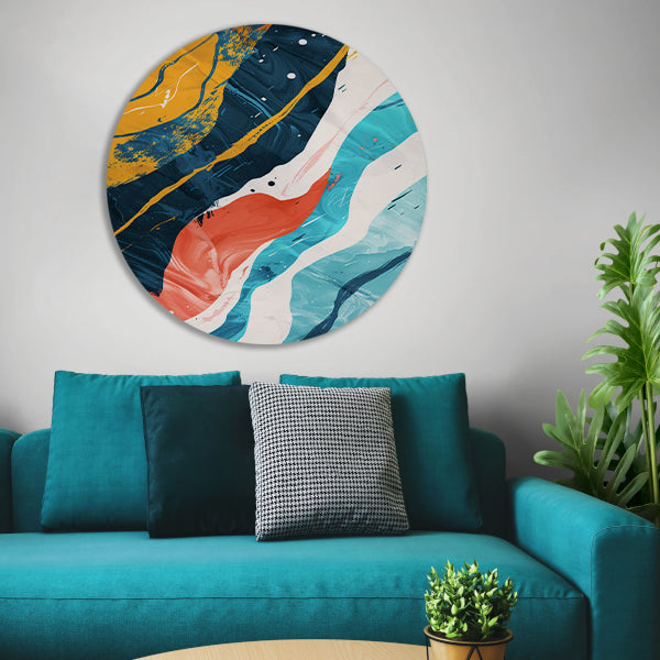 Abstract Kleurendans op Wit aluminium muurcirkel