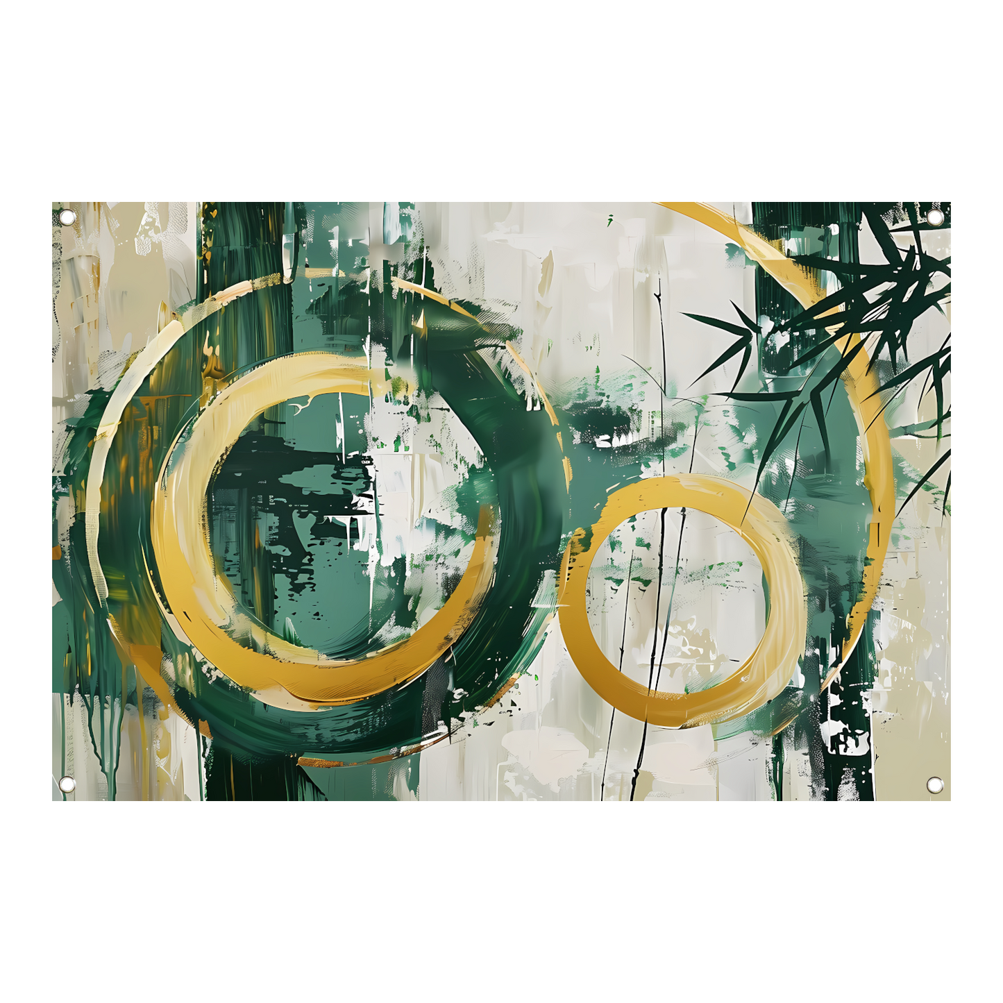 Abstracte Dans van Gouden Cirkels en Groen tuinposter