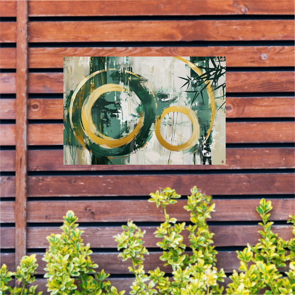 Abstracte Dans van Gouden Cirkels en Groen tuinposter