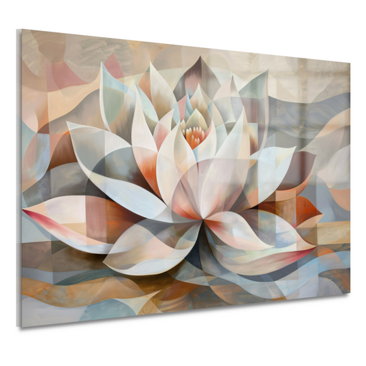 Gestileerde Kubistische Lotus in Warme Tinten acrylglas