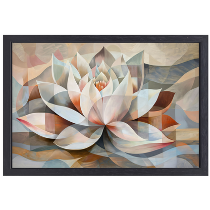 Gestileerde Kubistische Lotus in Warme Tinten canvas met baklijst