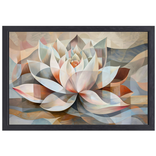 Gestileerde Kubistische Lotus in Warme Tinten canvas met baklijst