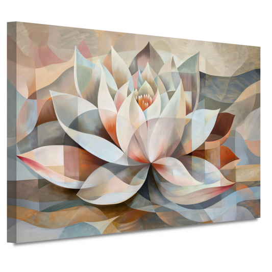 Gestileerde Kubistische Lotus in Warme Tinten canvas