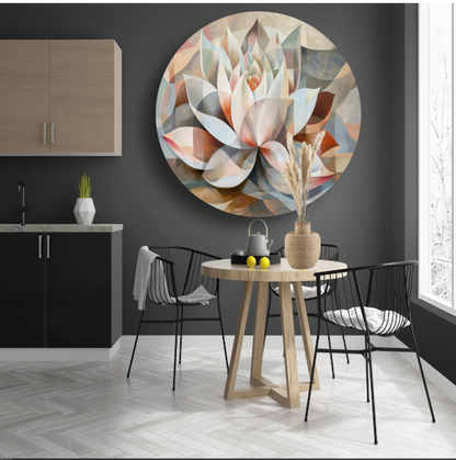 Gestileerde Kubistische Lotus in Warme Tinten aluminium muurcirkel