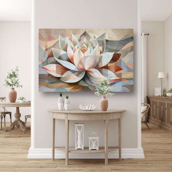 Gestileerde Kubistische Lotus in Warme Tinten canvas