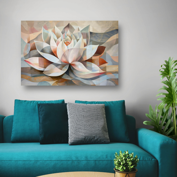 Gestileerde Kubistische Lotus in Warme Tinten canvas